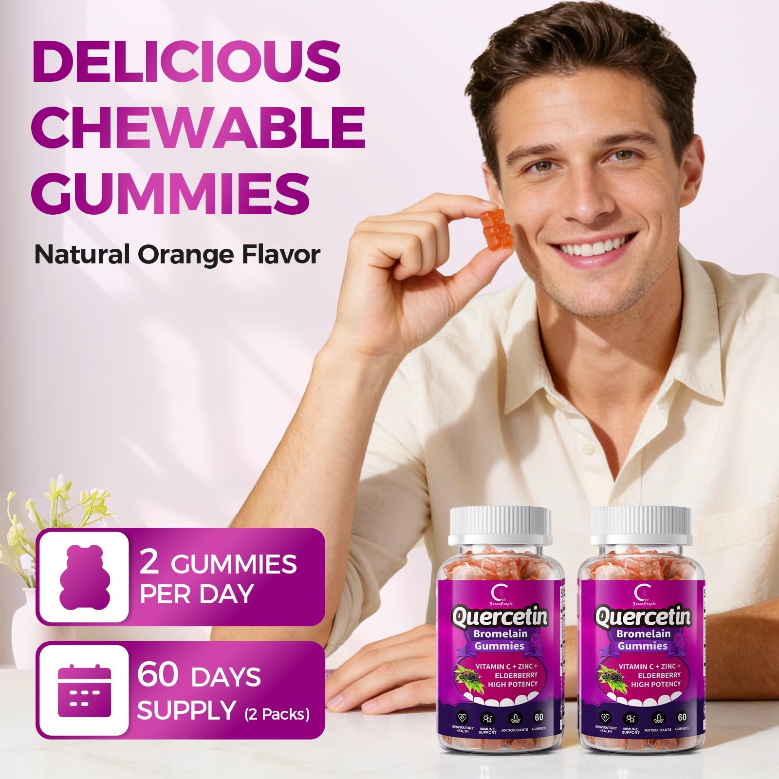 Quercetin Gummies, Quercetin with Bromelain, Vitamin C, Zinc & Elderberry, Hi…