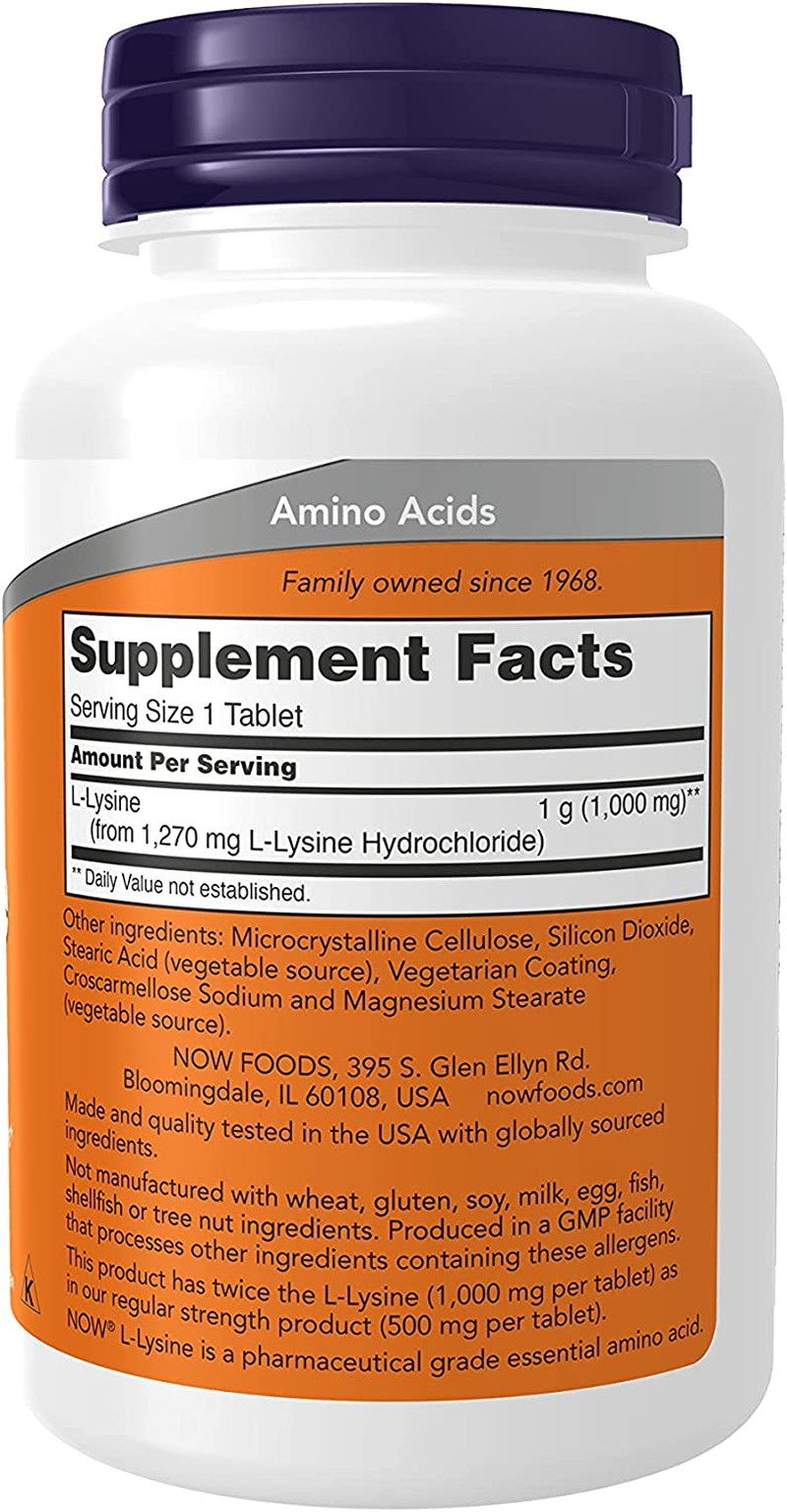 NOW Supplements, (L-Lysine Hydrochloride) 1,000 Mg, Double Strength, Amino Acid,