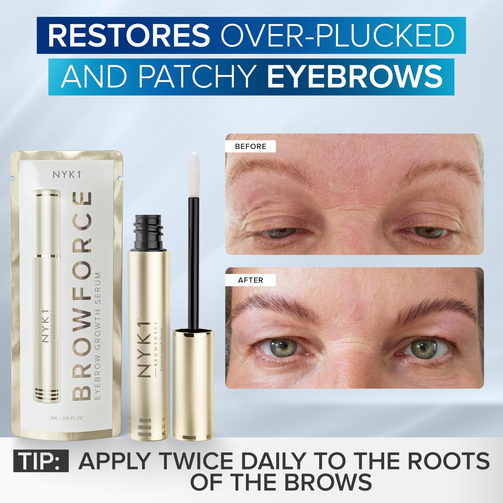 NYK1 CONCENTRATED 0.1 Fl Oz (Pack of 1), BrowForce (3ml) Brow Growth Serum
