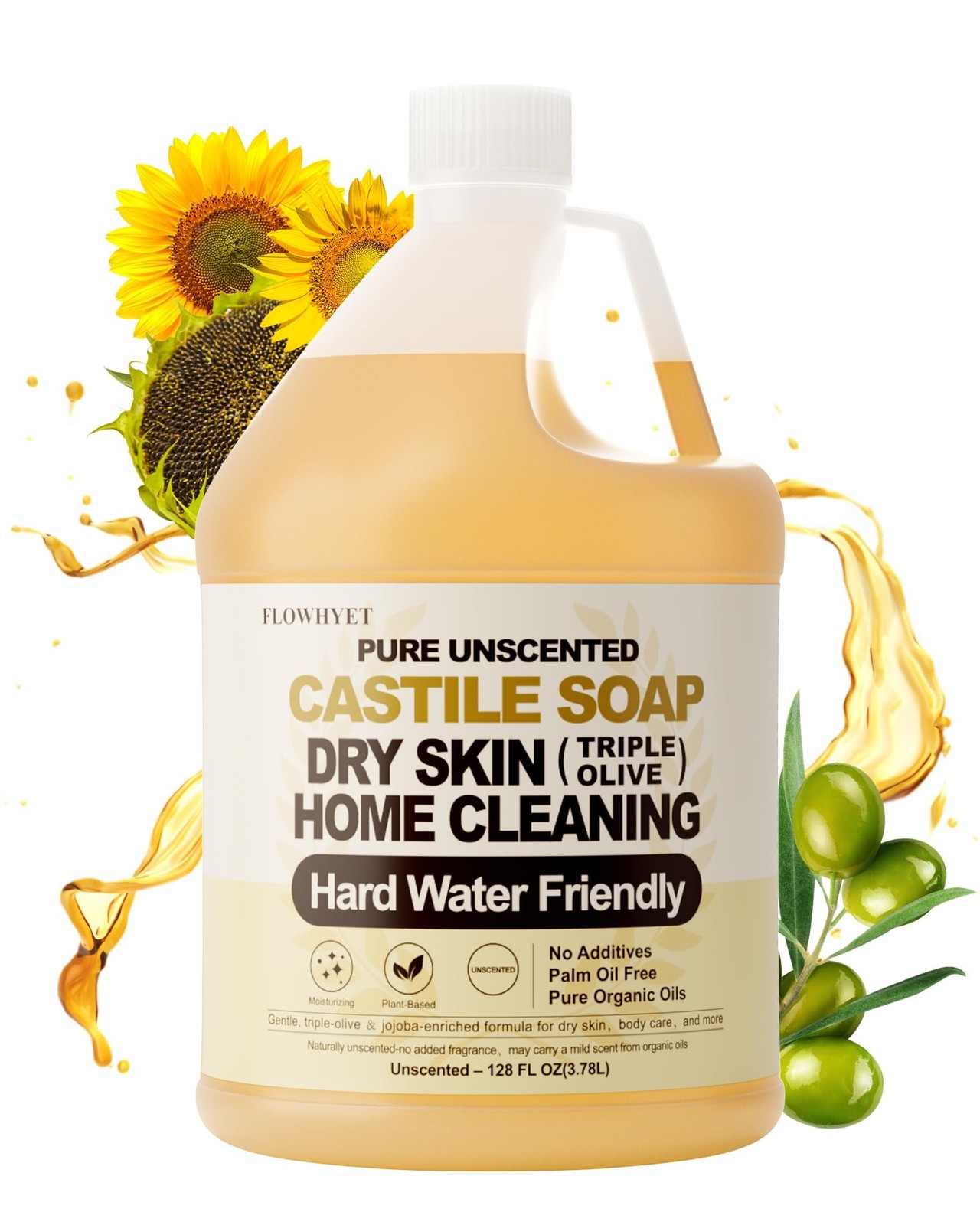 EWG Verified Pure Castile Soap Liquid Unscented 1 Gallon Dry Skin | Moisturiz…