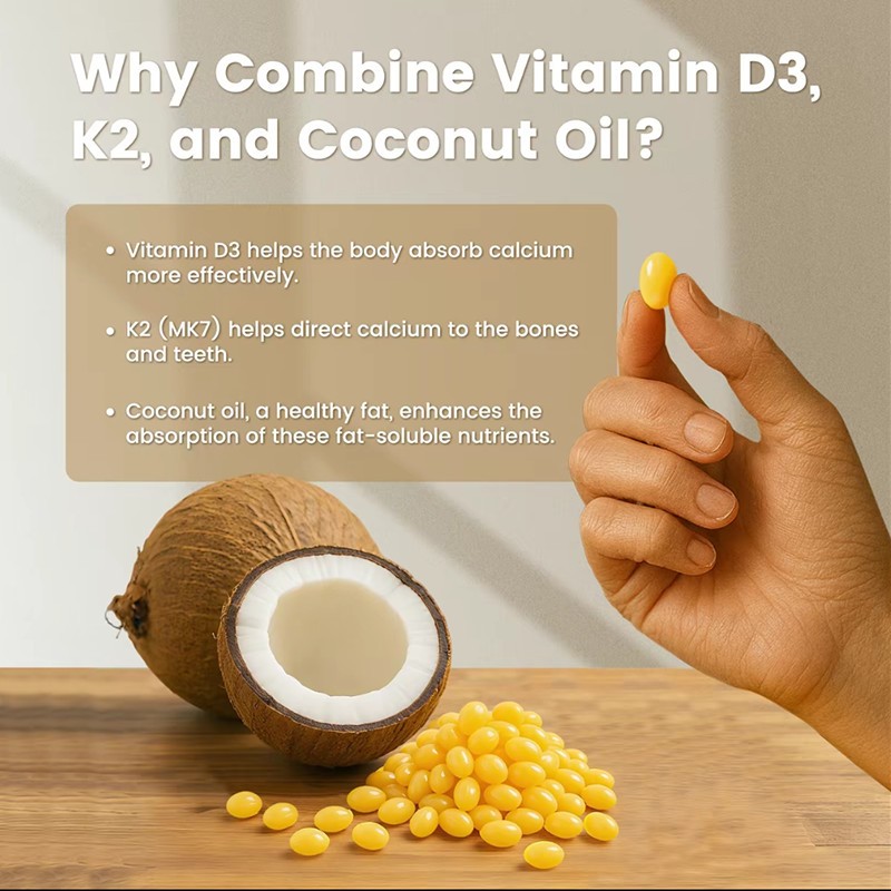 Vitamin D3 Con K2 10000 IU, 300 Virgin Coconut Oil Softgels, 2 in 1 Vitamins