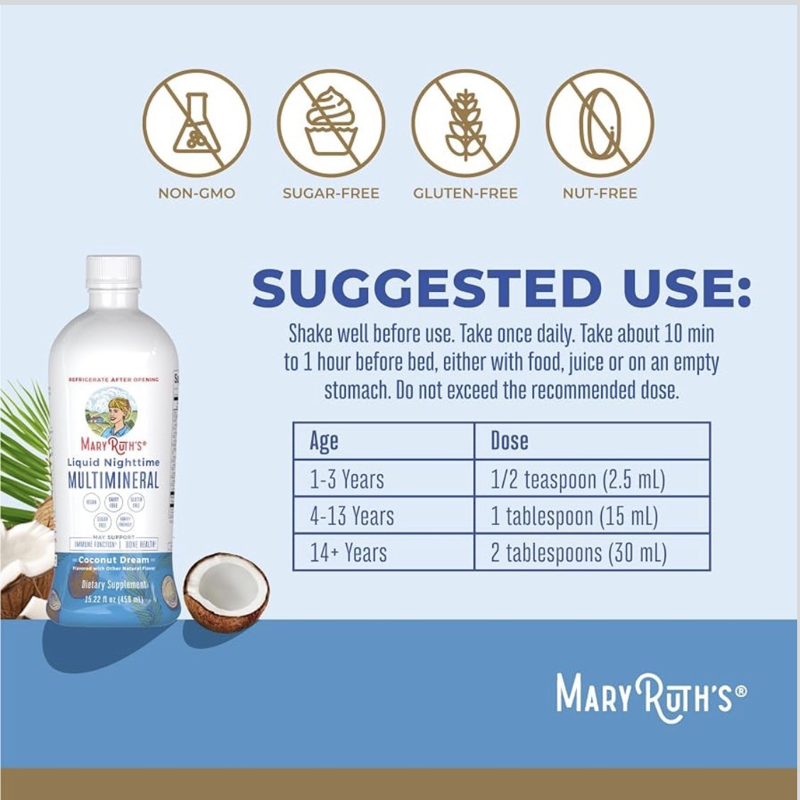 MARY RUTH’S Liquid Nighttime Multimineral Coconut Dream 15.22 Fl Oz