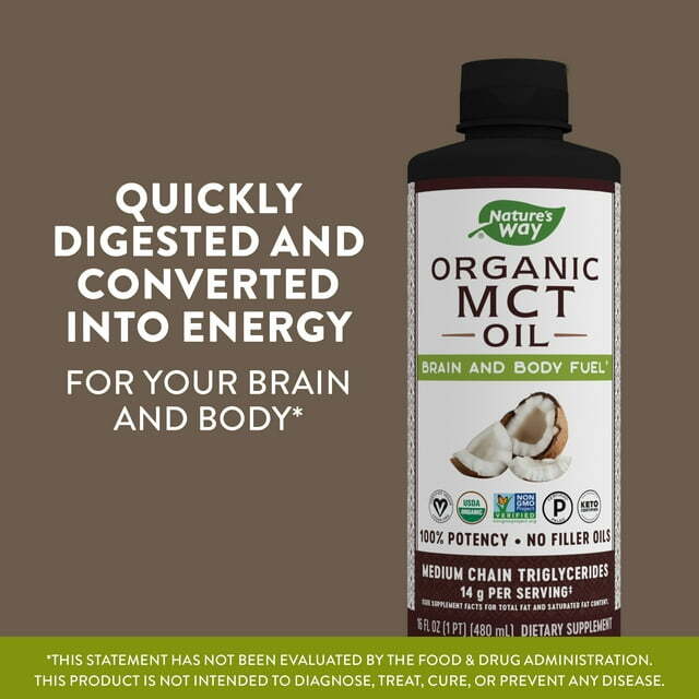 Nature’S Way Organic MCT Oil Coconut Non-Gmo Gluten-Free 14 G Mcts 16 FL Oz