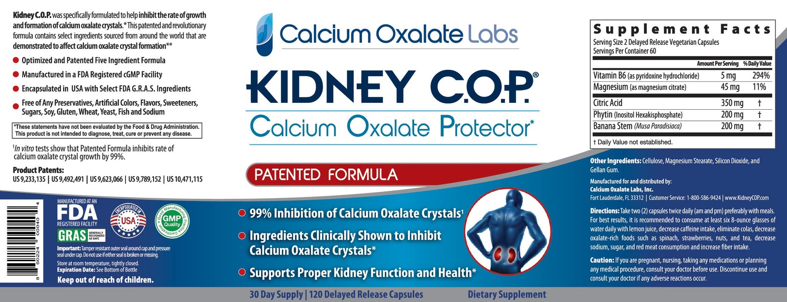 KIDNEY C.O.P. Calcium Oxalate Protector 120 Capsules, 120 Count (Pack of 1)