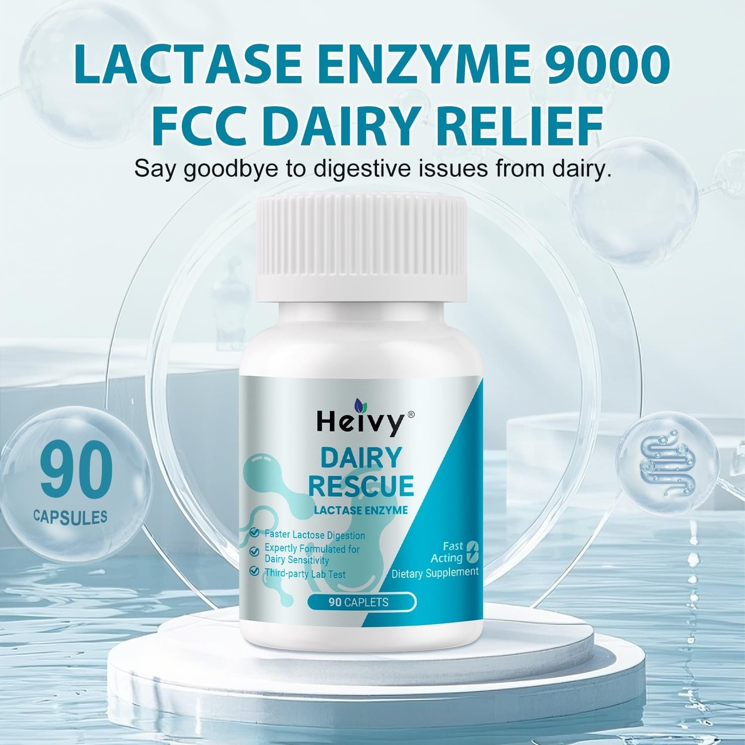 Fast Acting Lactase Enzyme Tablets – 90 Count Dairy Relief for Intestinal Health