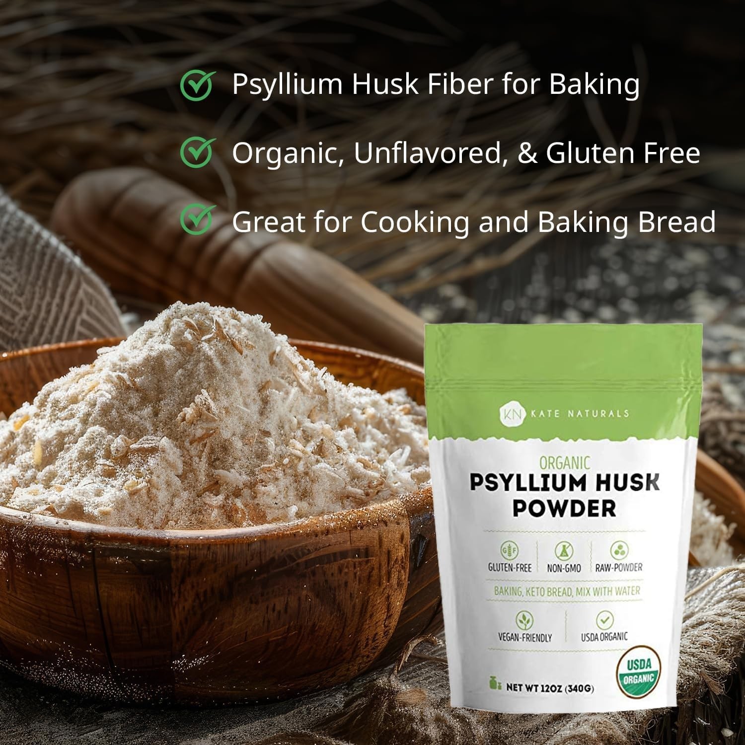 Organic Psyllium Husk Powder 12oz Gluten Free Keto Baking Fiber Digestion