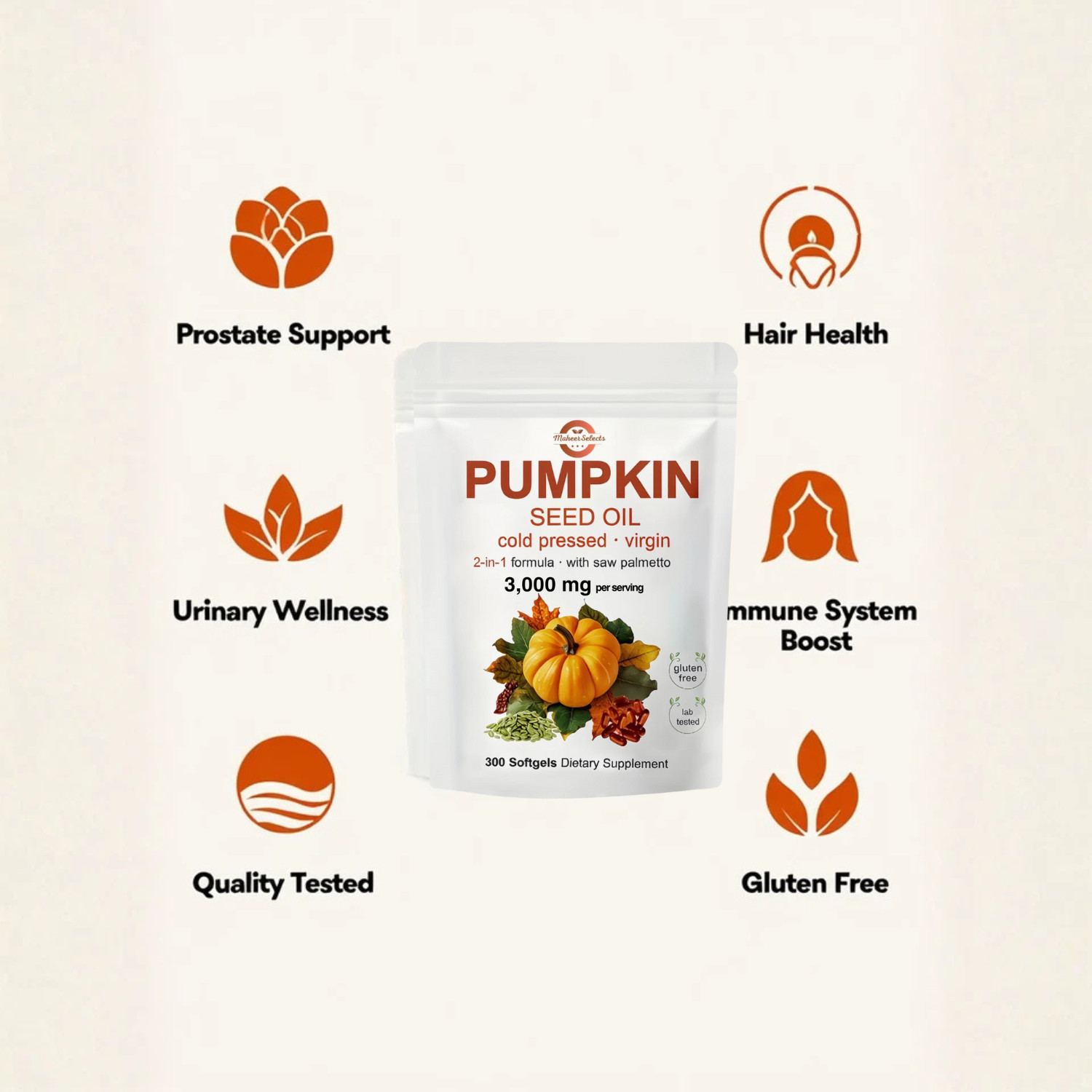 Pumpkin Seed Oil 3000mg Softgels | Cold Pressed Virgin | Saw Palmetto | 300 Coun
