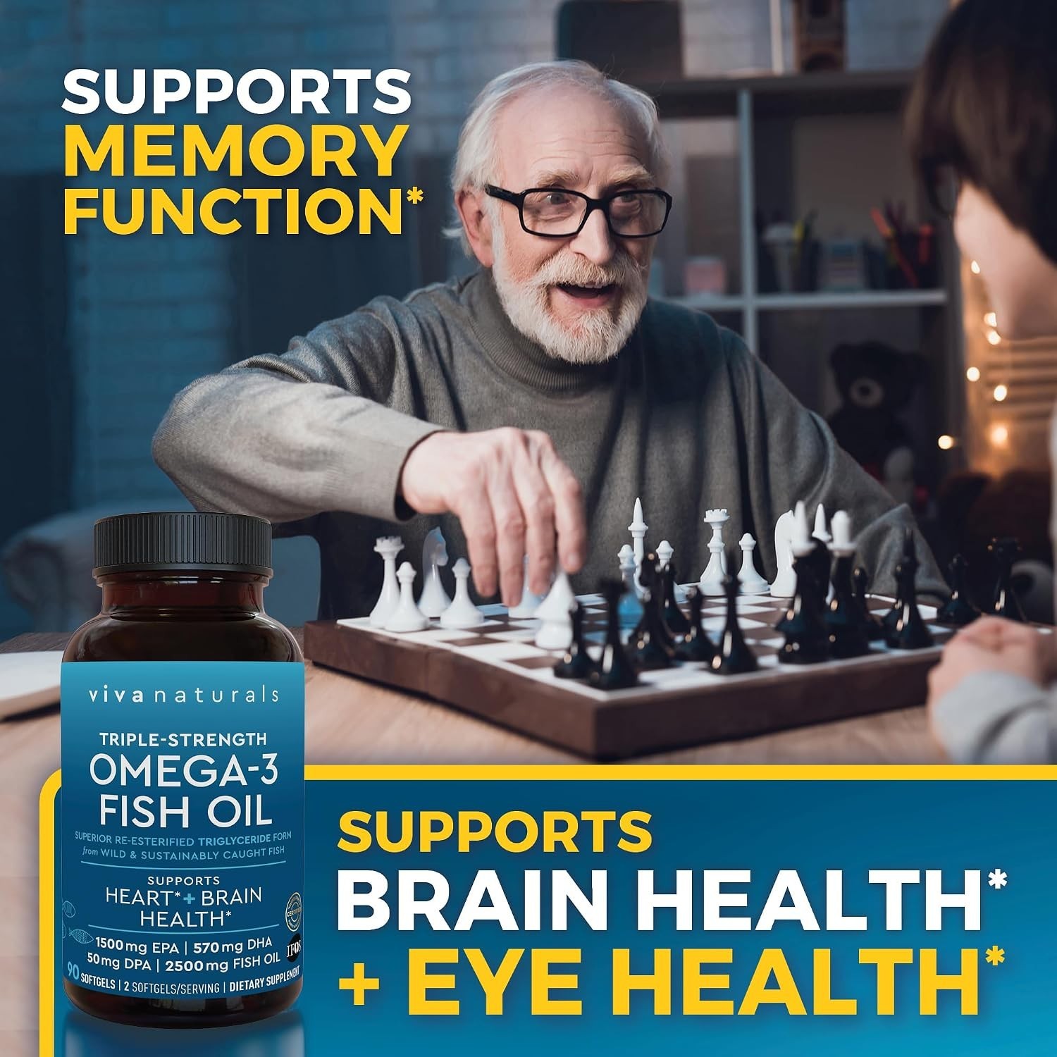 Triple Strength Pure Omega-3 Fish Oil, 2500 mg for Heart & Brain Health, 90 S…