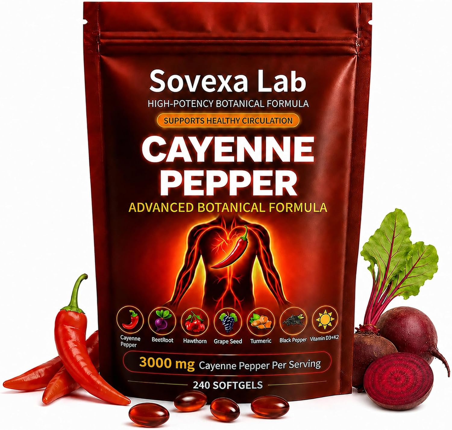 Cayenne Pepper Softgels Supplement for Energy & Cardiovascular Wellness, Active