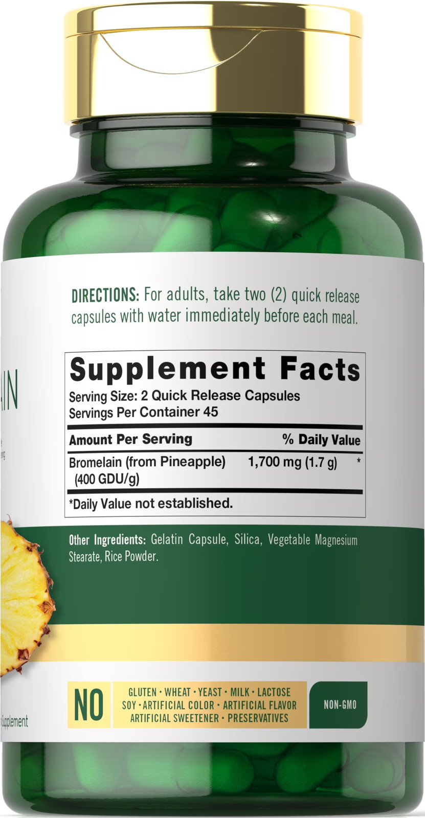 Bromelain 1700 Mg | 90 Capsules | Pineapple Enzyme Supplement | Non-Gmo, Gluten