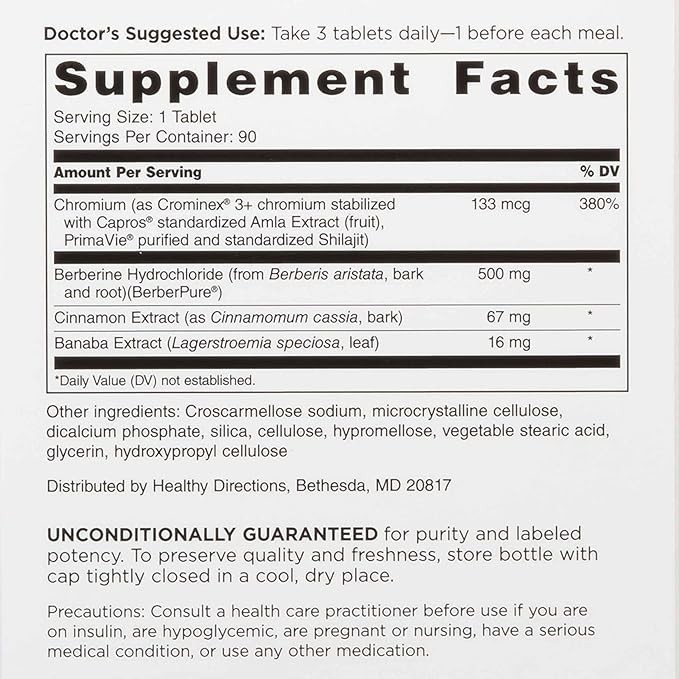 GlucoGold Berberine Blood Sugar Support – Cinnamon, Chromium, Banaba – 90 Tabs