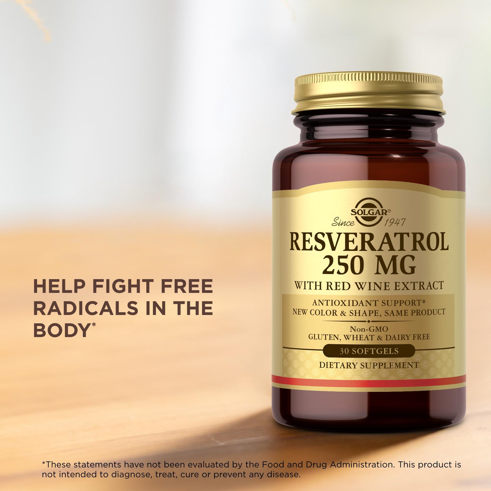 Solgar Resveratrol 250 mg with Red 30 Count (Pack of 1), Standard Packaging