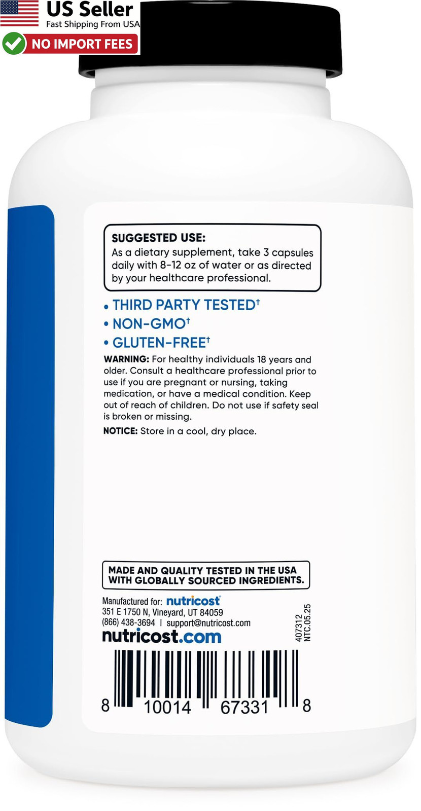 Nutricost Nitric Oxide Booster 2250mg 180 Capsules Pre Workout New FROM USA