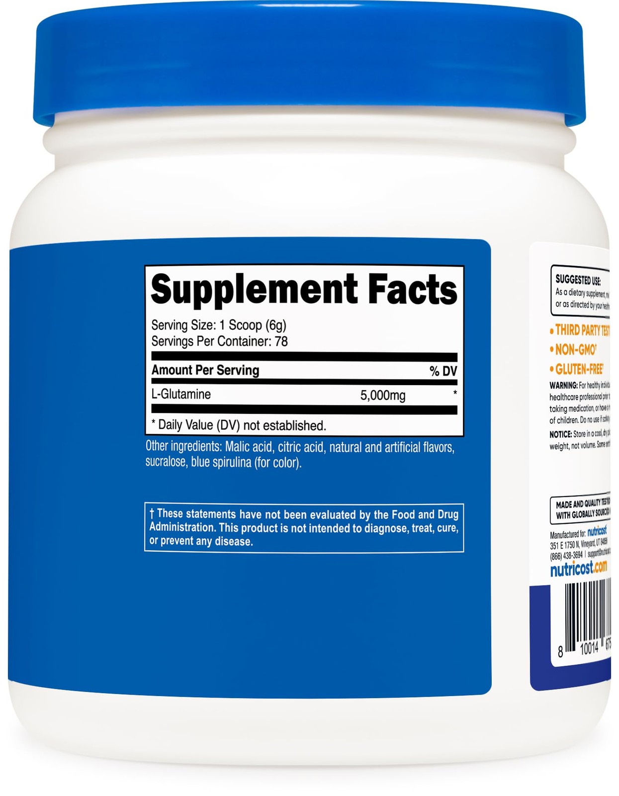 Nutricost L-Glutamine Powder (500 Grams) (Blue 1.1 Pound (Pack of 1), Red