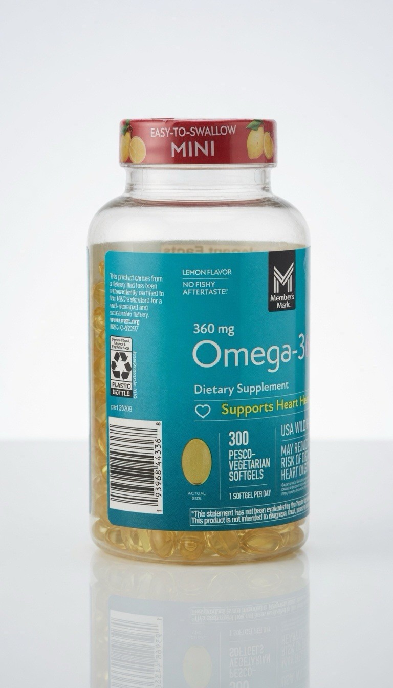 Member’s Mark 360mg Omega-3 Fish Oil Mini Softgels 300 Count EXP 08/2027