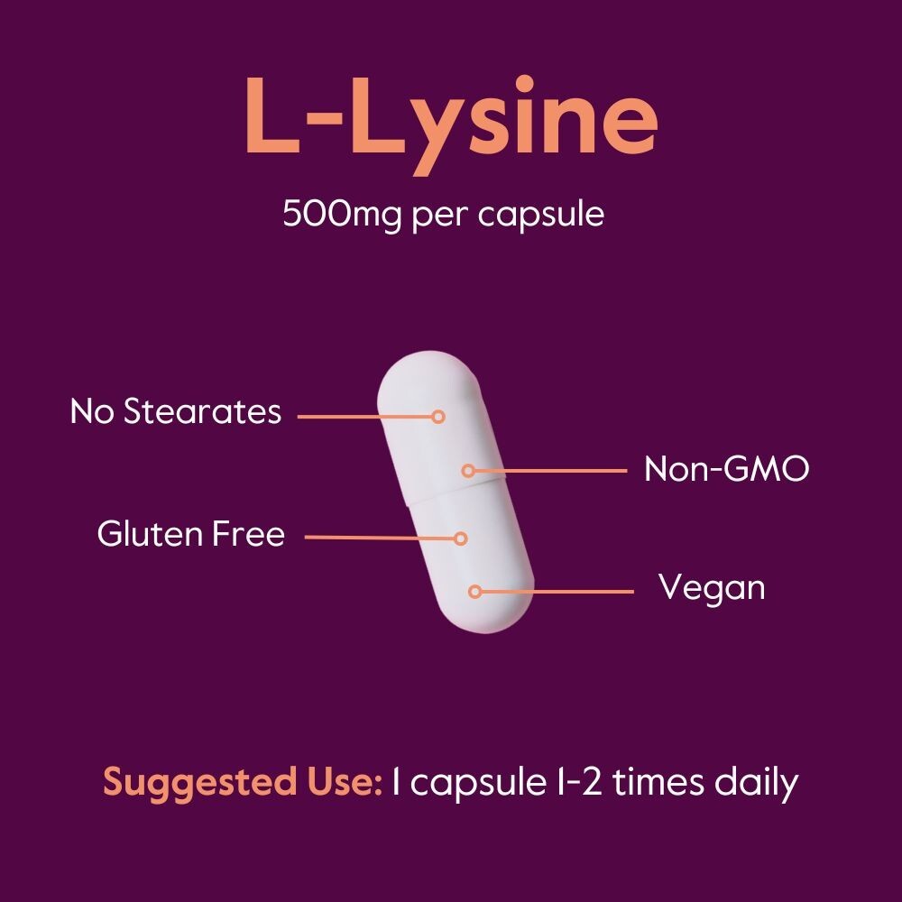 L-Lysine 500mg (240 Vegetarian Capsules)-No Fillers-Vegan-Non GMO-Gluten Free