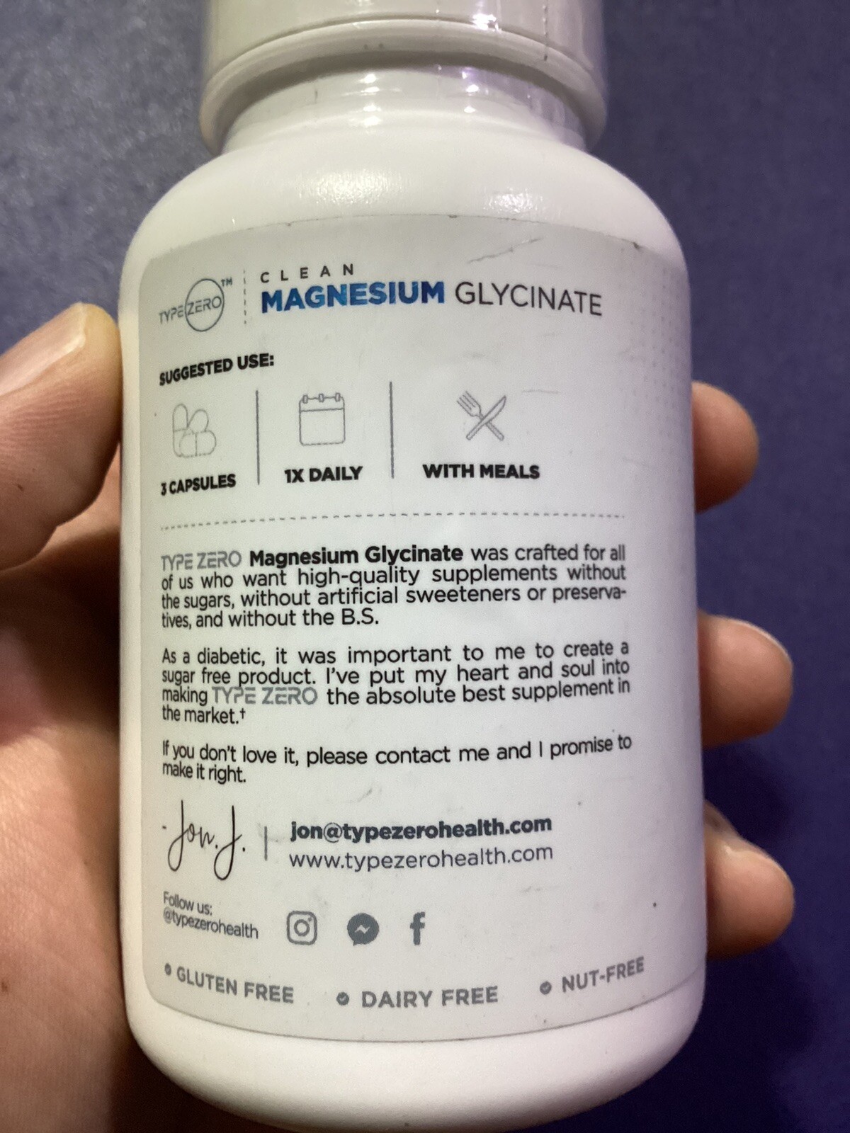 TypeZero Clean Magnesium Glycinate 210mg 180 Caps 60 Servings EXP 10/2026