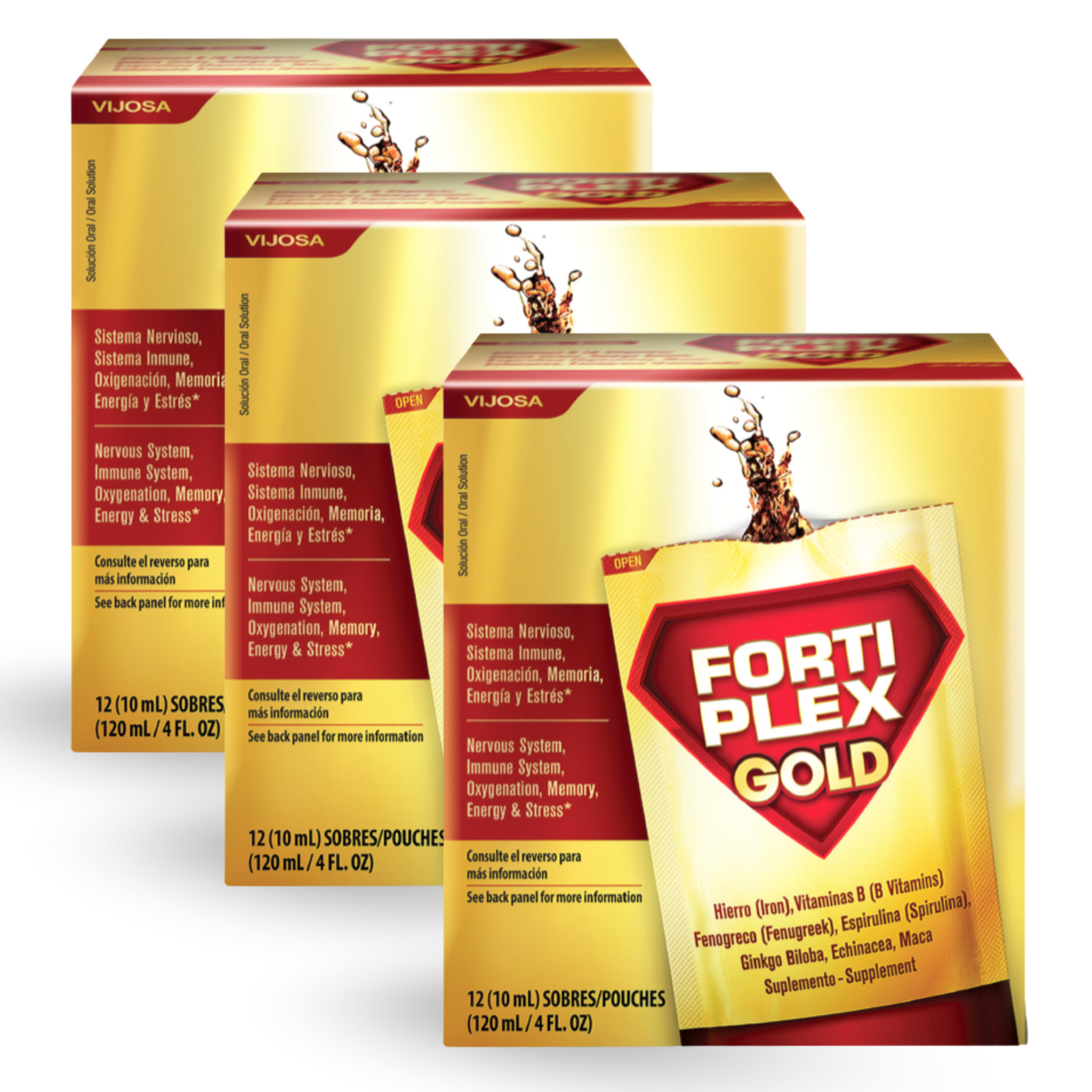 Forti Plex Gold Liquid Supplement 4 fl oz 12 Pouches – Daily Energy (3-Pack)
