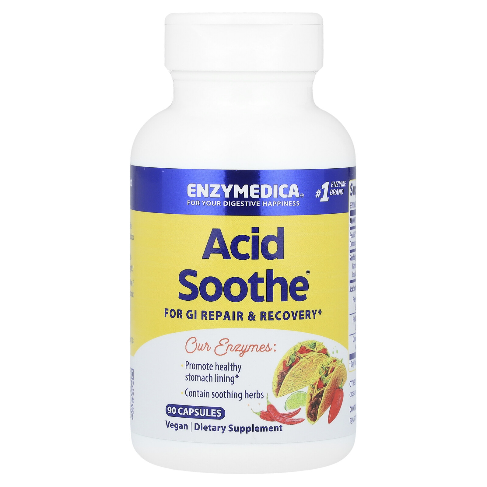 Enzymedica Acid Soothe 90 Capsules Casein-Free, Dairy-Free, Egg-Free, No