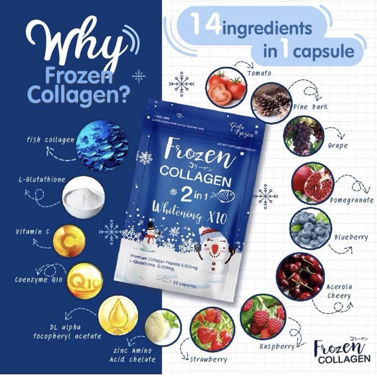 FROZEN COLLAGEN 2in1 Whitening 60capsules Authentic! US Seller