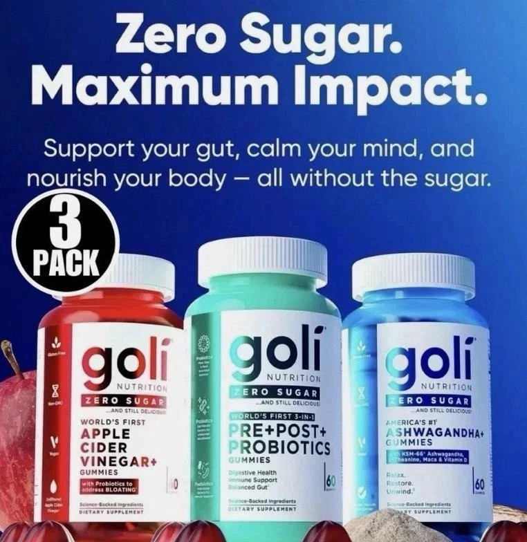 Goli Zero Sugar 2026 Trio – 3 Flavors, 3 x 60 Gummies