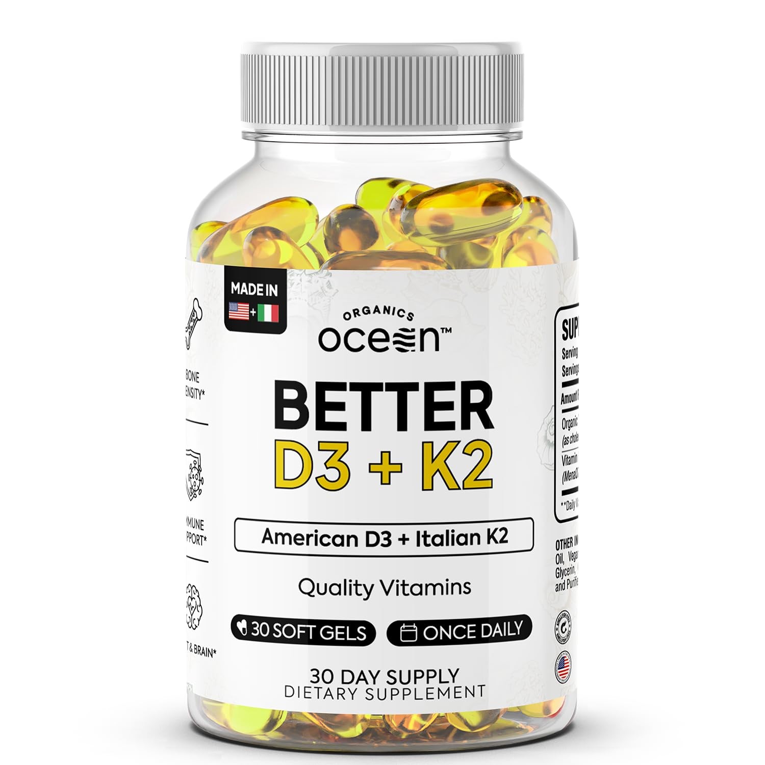 Organics Ocean Better D3 + K2-100% Organic VIT and K2 30 Count (Pack of 1)