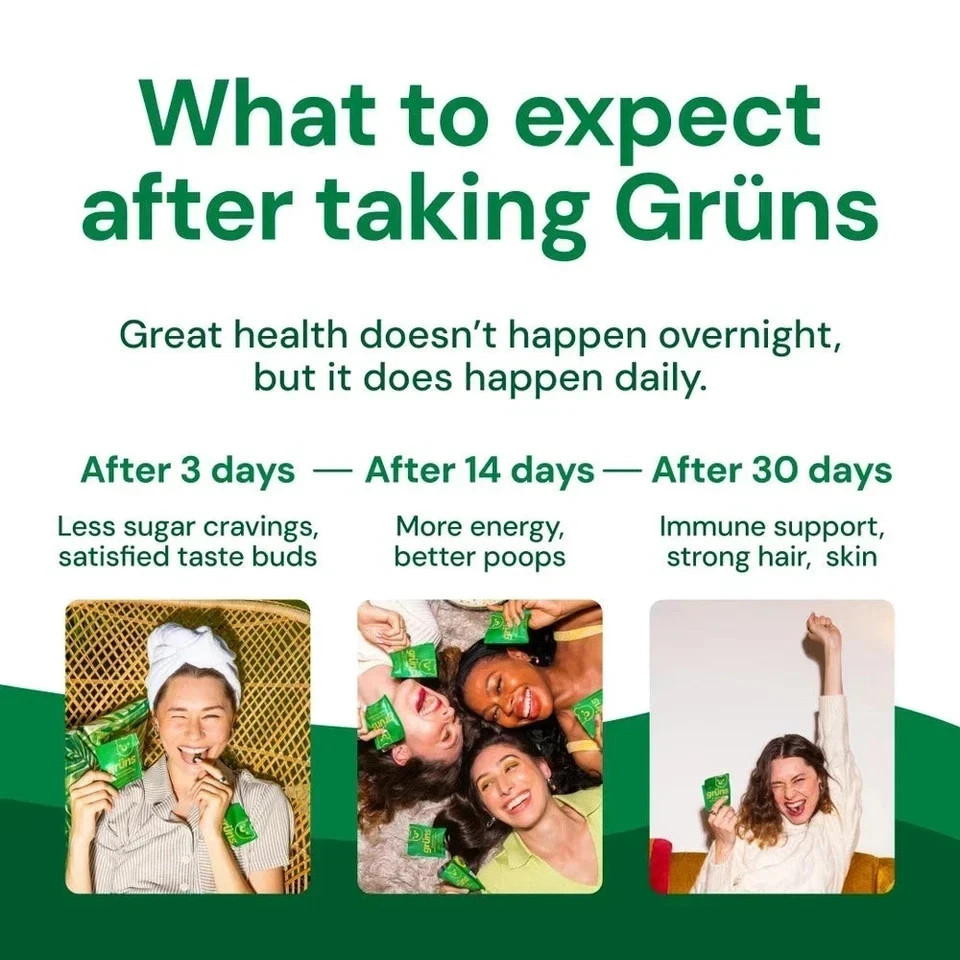 Gruns Low Sugar – SuperFoods Greens Gummies, Sweet Taste – 28 Pack