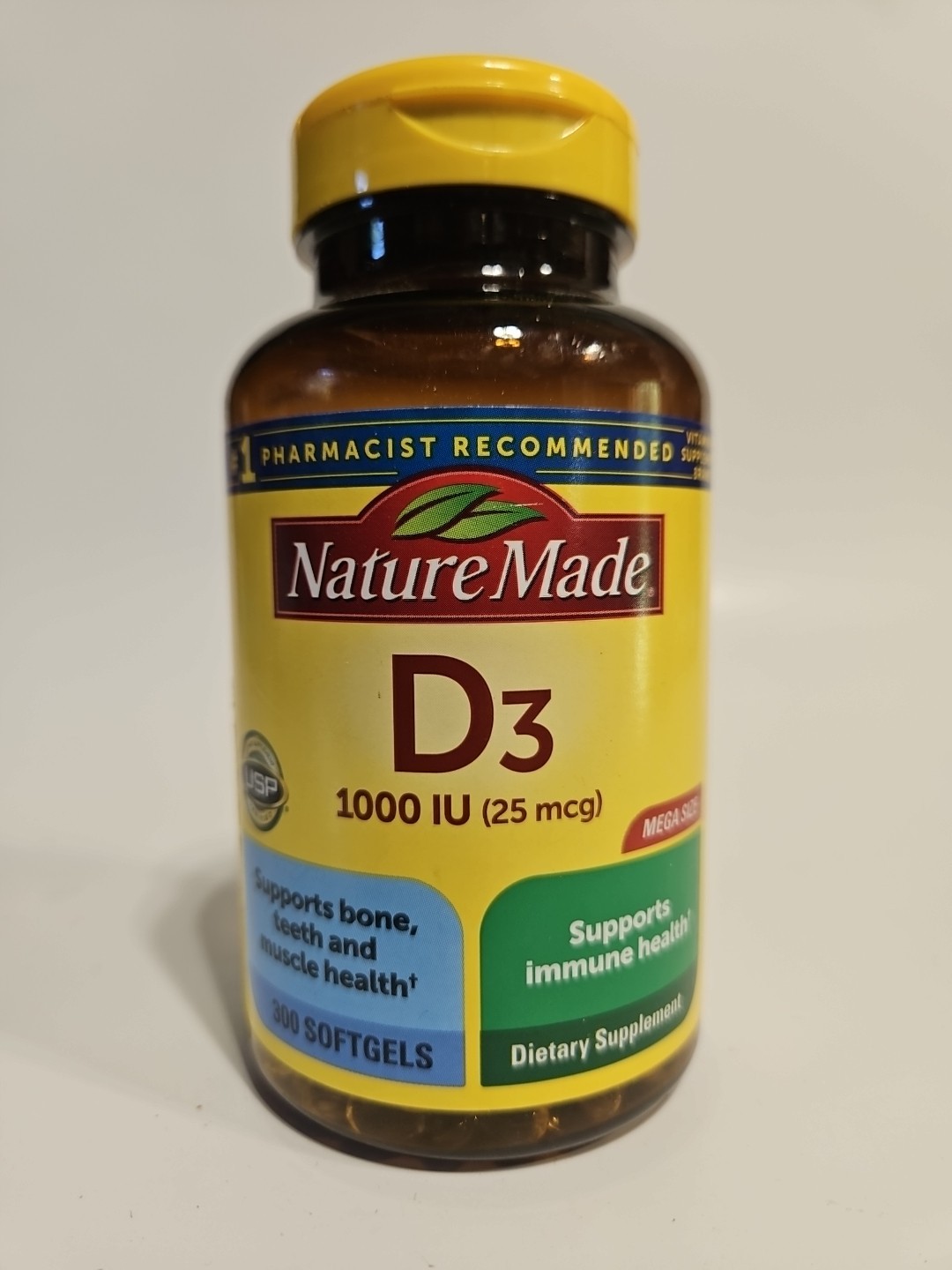 Nature Made Vitamin D3 1000 Iu Softgels 300 Count Bone Exp5/27