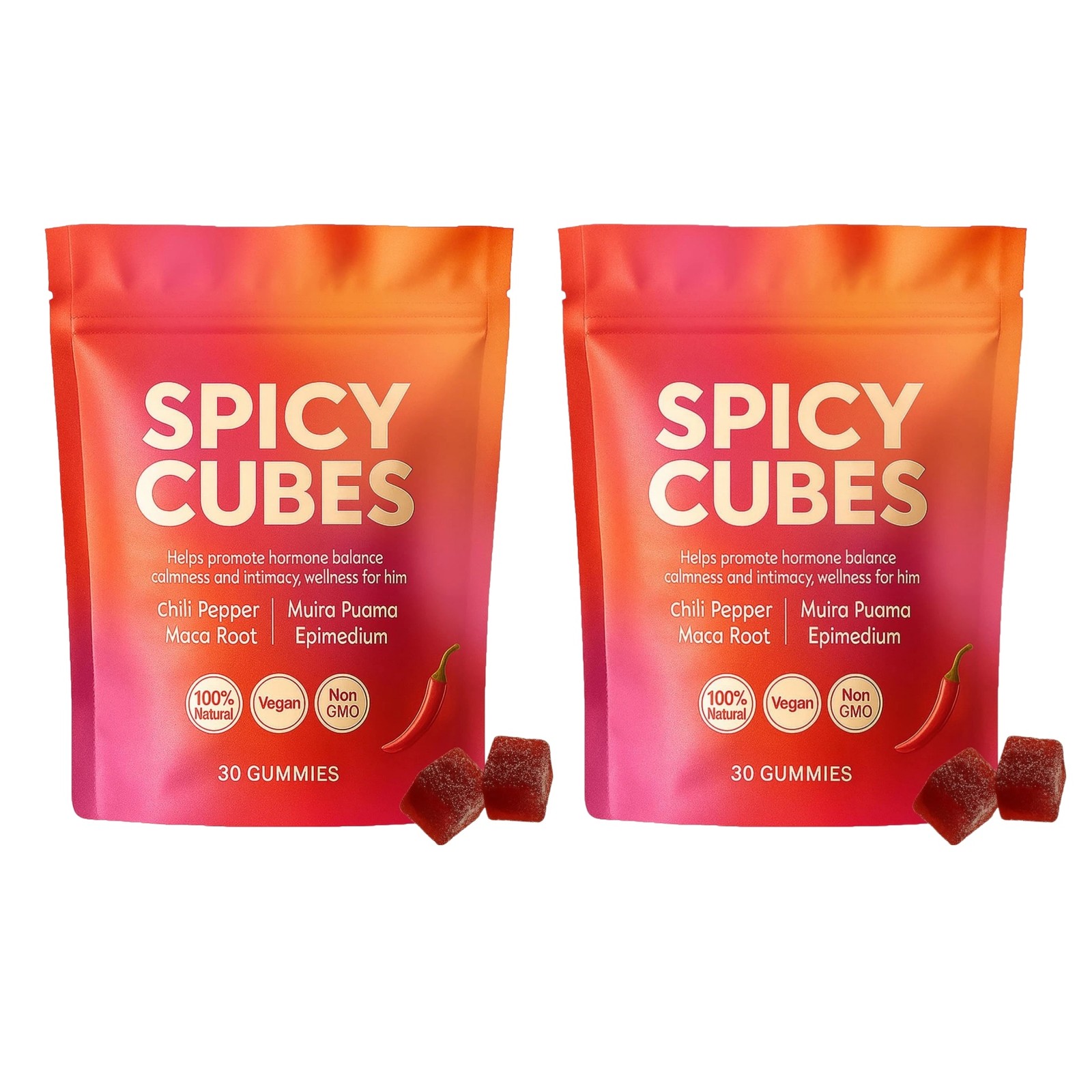 Peach Gummies Spicy Cubes 30 Gummies 1/2 Bag Support Hot Calm and Relaxation for