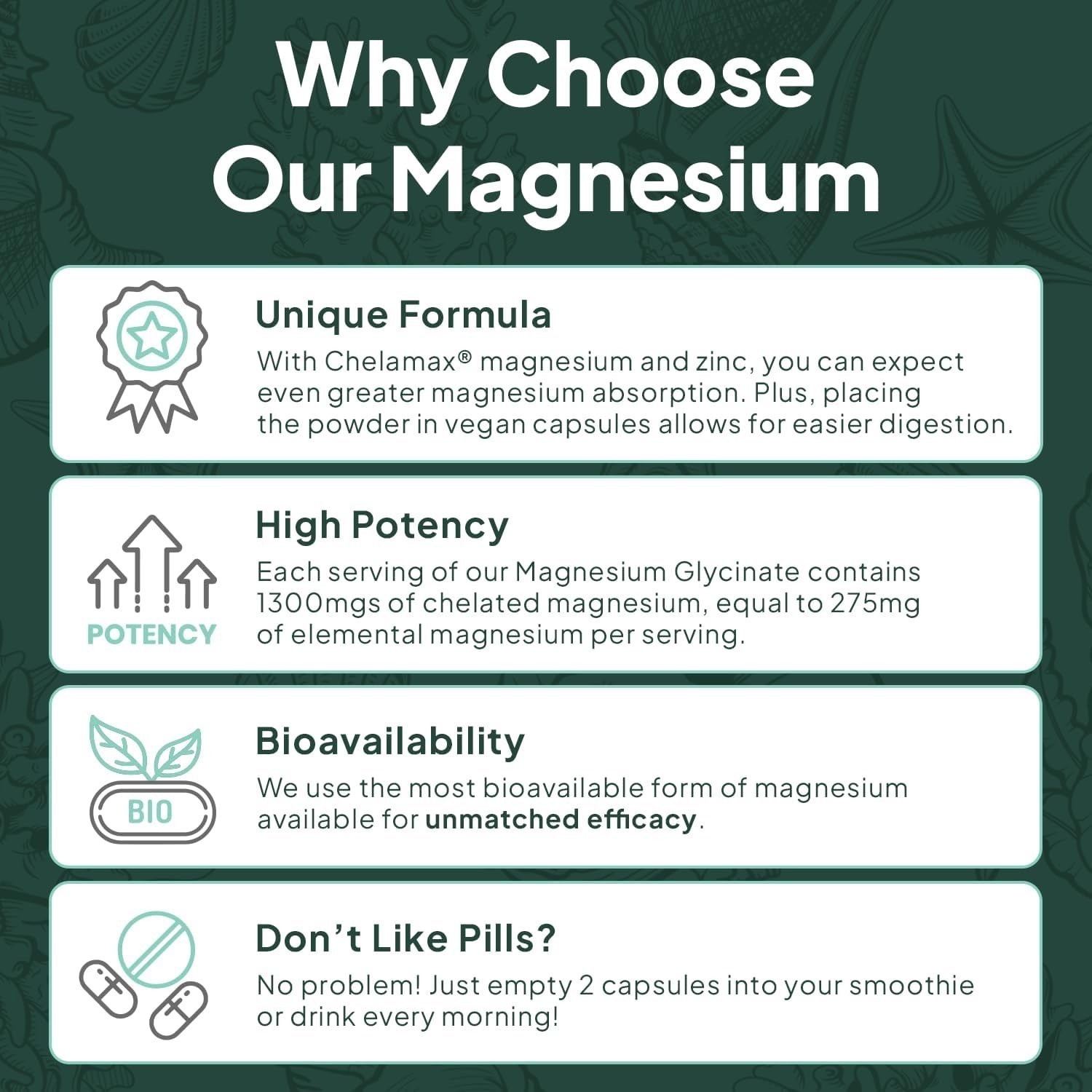 US Organics Ocean Pure Magnesium Glycinate with Zinc – Maximum Strength Chelated