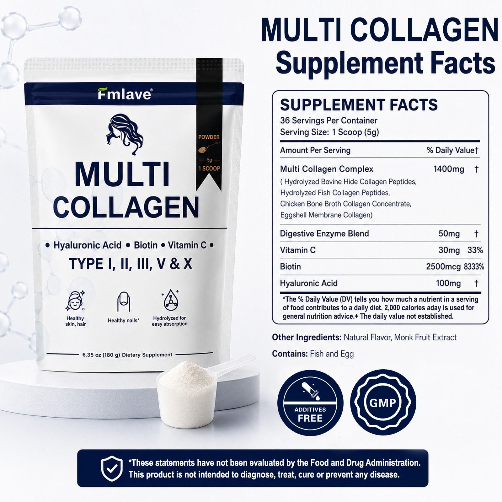 4x Multi Collagen Powder 1500mg – with Biotin Hyaluronic Acid Vit C 144 Servings
