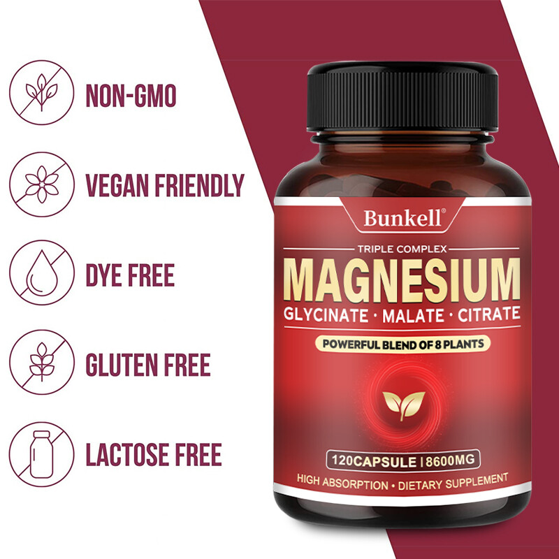Magnesium Complex 600mg,30/60/120Capsules-Gluten Free and Non-GMO Strong Muscles