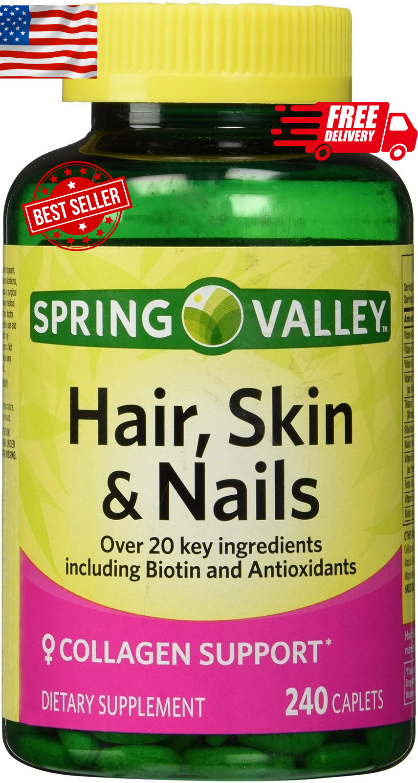 – Hair, Skin & Nails, Biotin-Collagen-Gelatin, 240 Caplets