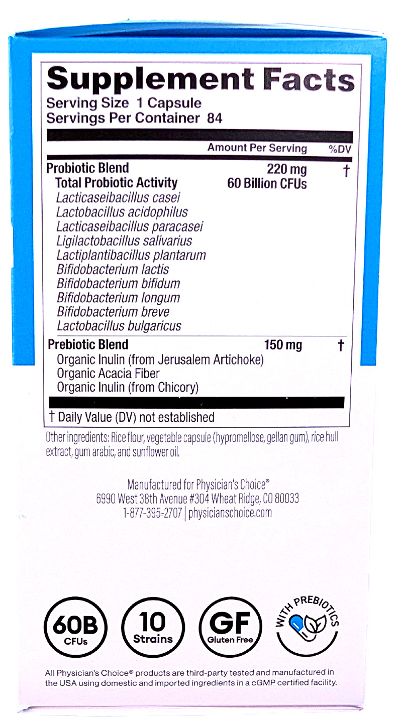 Physician’s Choice 60 Billion CFU Probiotic Capsules 84 Count EXP 02/2027