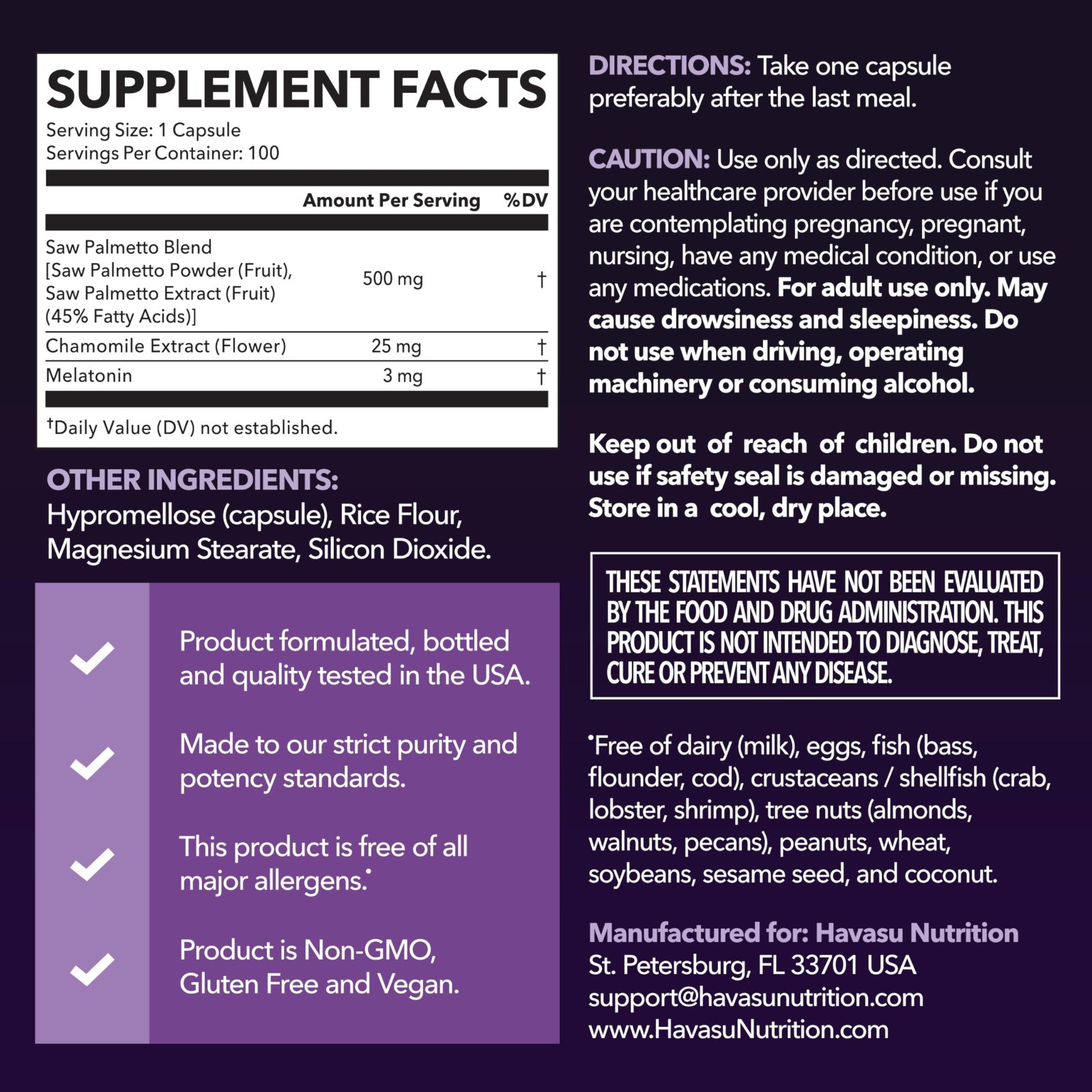 Saw Palmetto & Melatonin for Men – Nighttime Bladder Support, 100 Vegan Capsules
