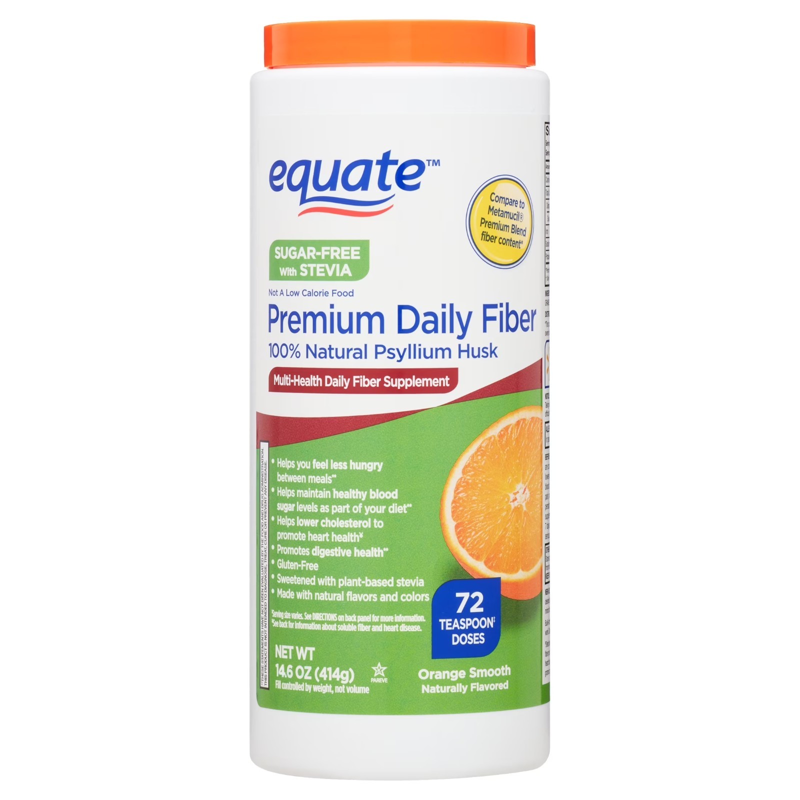 Equate Premium Sugar Free Daily Fiber Supplement Orange Flavor Powder 14.6 oz
