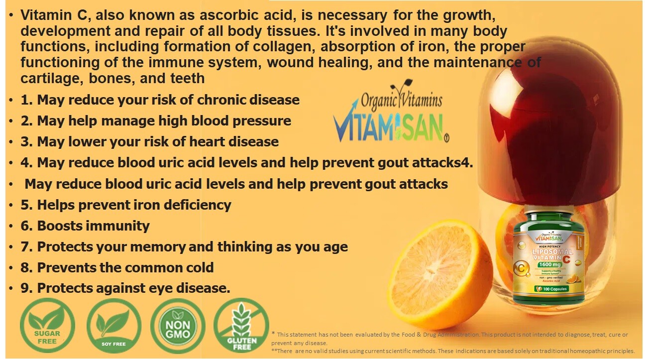 Liposomal Vitamin C 1600mg -100 Capsules Fat Soluble VIT C  FAST ACTING NO GMO