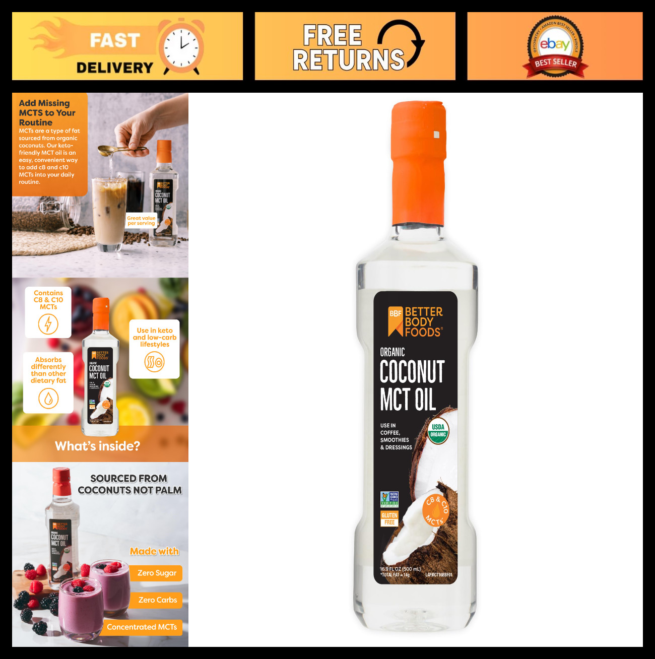 Organic Coconut MCT Oil – Keto-Friendly Energy Boost – C8 & C10 – Gluten Free –