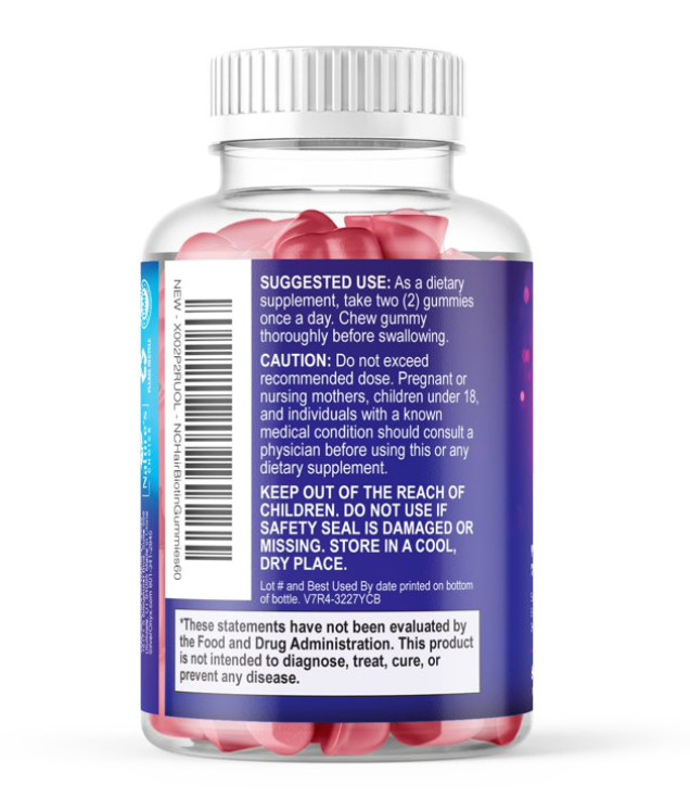 Hair Gummies 5000mcg Biotin Vitamins C & E for Healthy Hair, Skin, & Nails