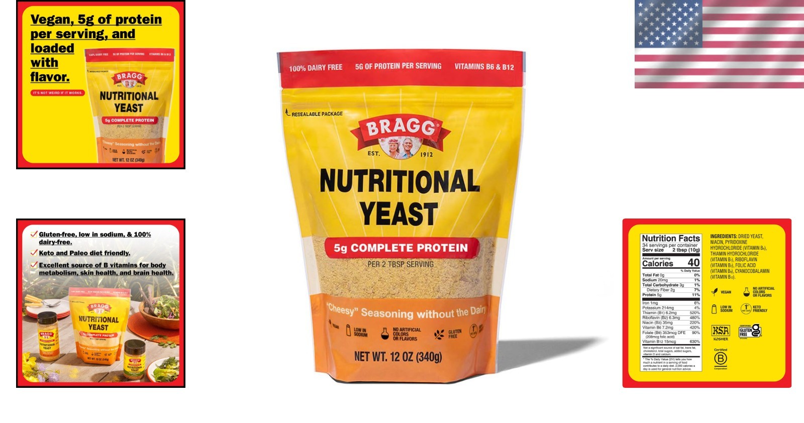 Nutritional Yeast Seasoning Gluten Free Protein Vitamins Flavor