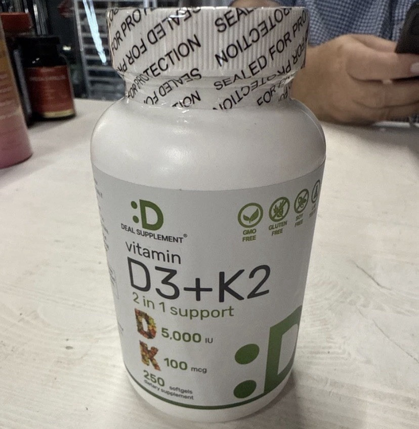 Deal Supplement Vitamin D3 + K2 5,000 IU/100 mcg 250 Softgels GMO-Free