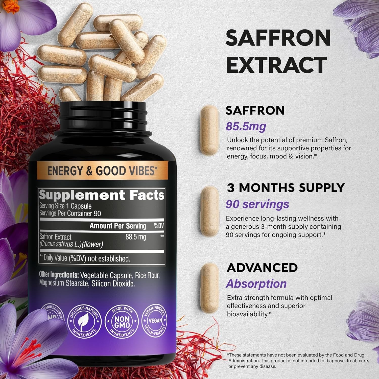 Korella Saffron Extract [88.5Mg] for Stress, Mood & Focus – Natural