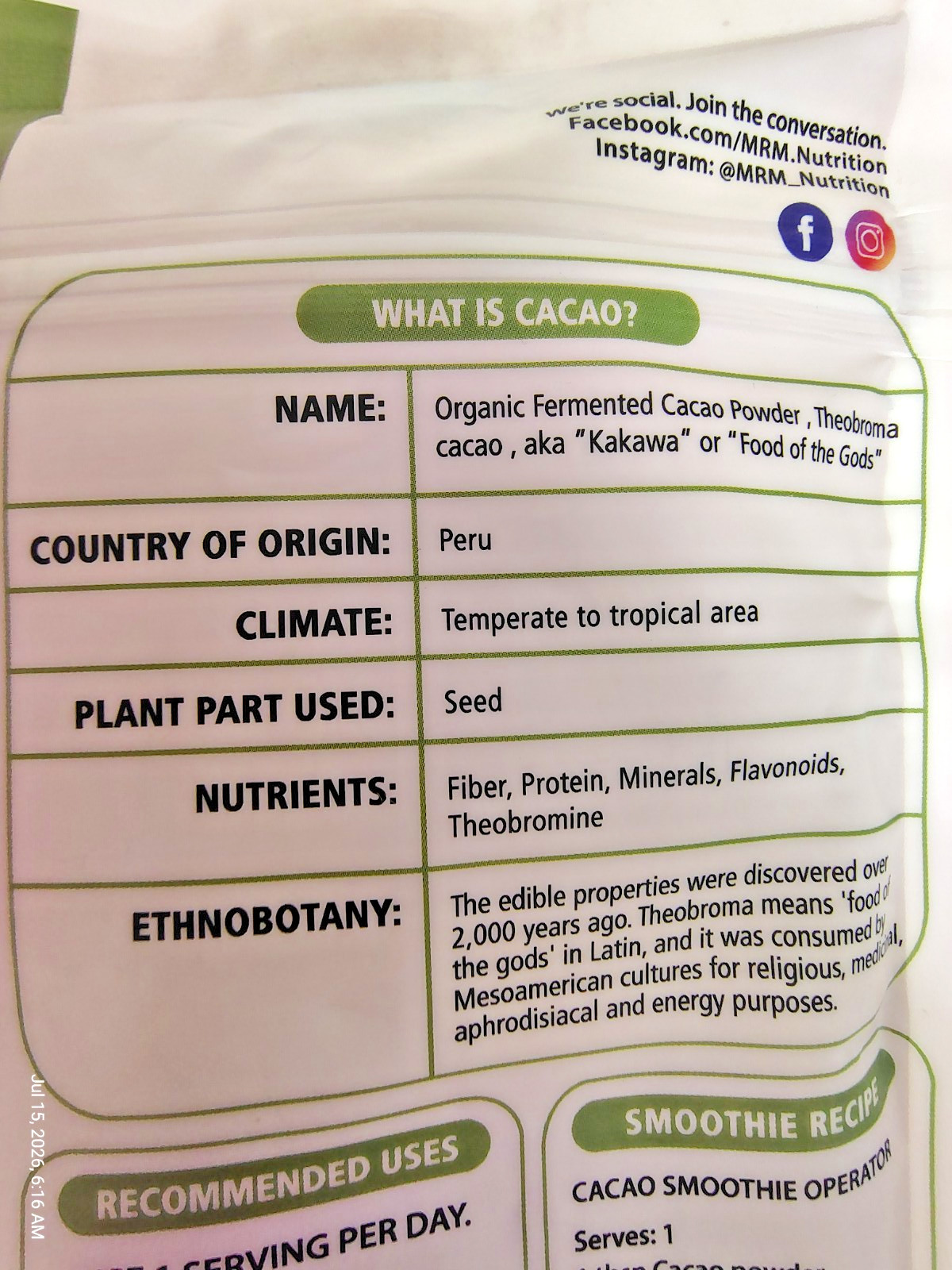 2X) Organic FERMENTED CACAO Powder Superfood, 8.5oz, Vegan/Gluten Free, BB 9/28