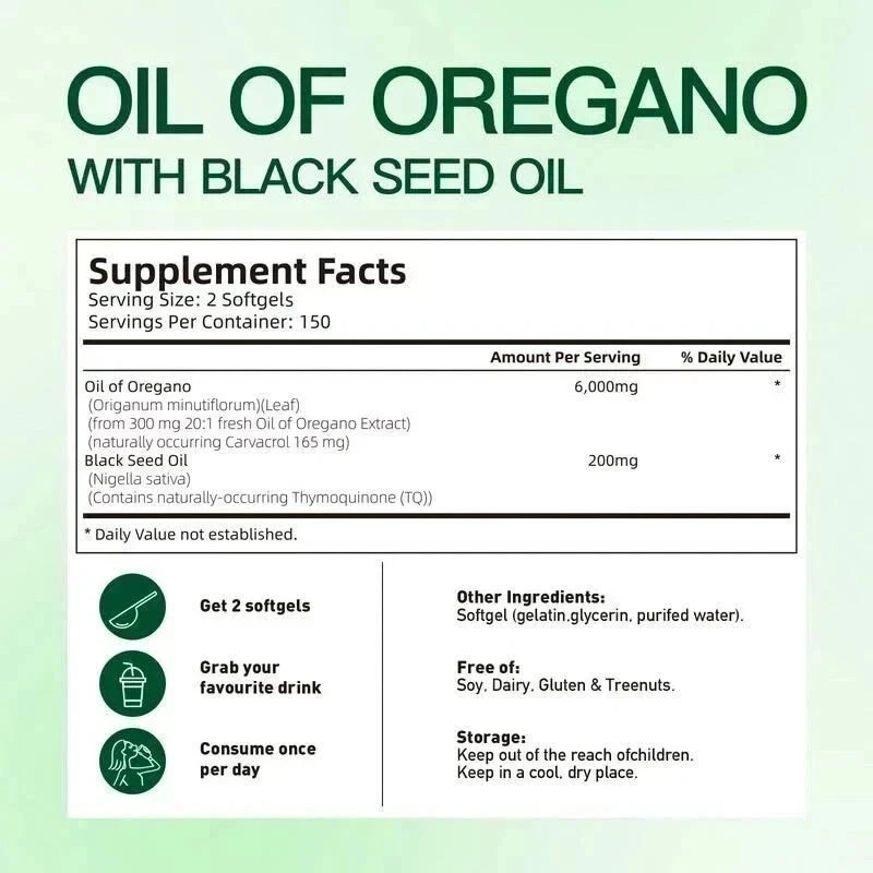 of Oil Oregano with Black Seed Oil – 6,000mg, 300 Softgels, Gluten & Dairy Free