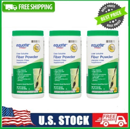 (3 Pack) Equate Sugar Free Fiber Supplement Powder, 125 Ct, 17.6 oz