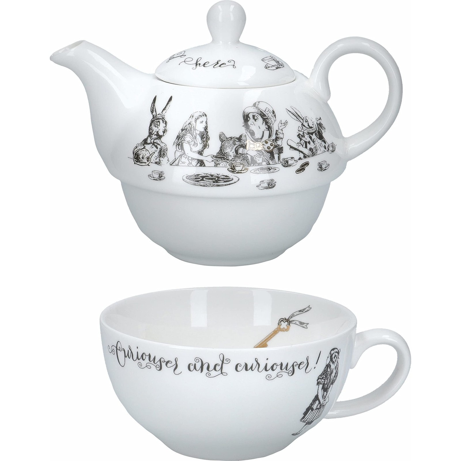 V&A Alice in Wonderland Teapot and Cup Set For 1 in Gift Box, Fine China Tea …