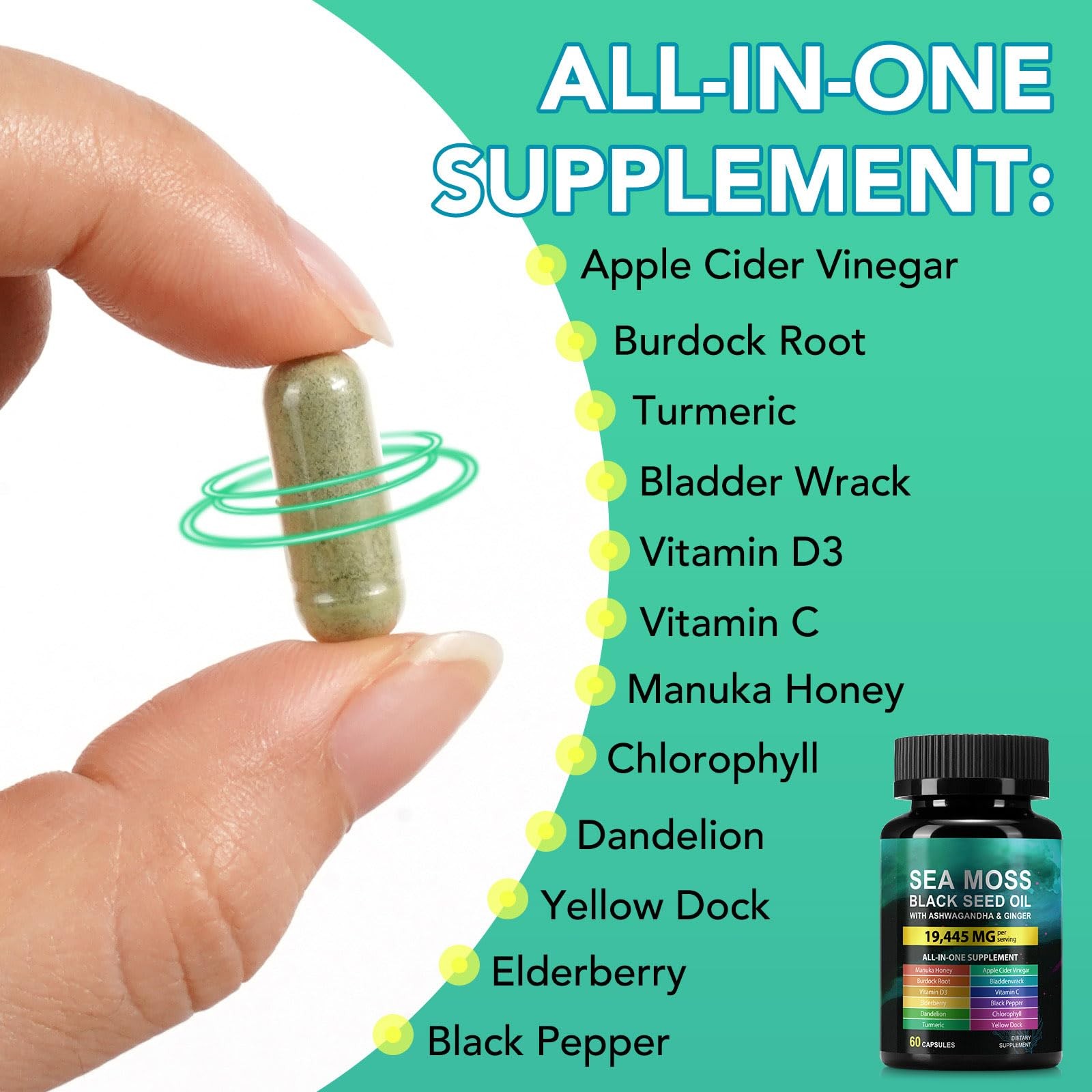 Sea Moss Black Seed Oil Ashwagandha Ginger, Sea Moss Capsule Supplement with …