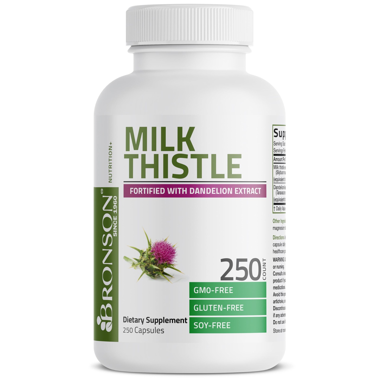 Bronson Milk Thistle Silymarin Marianum & Dandelion 250 Count (Pack of 1)