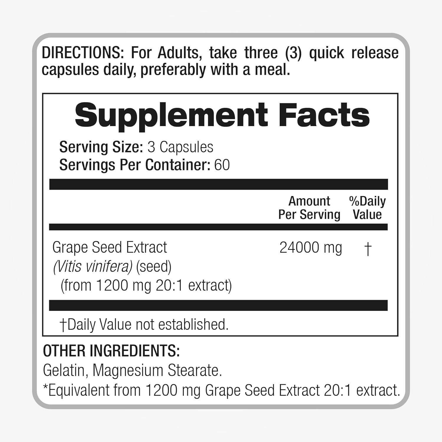 Grape Seed Extract 24,000mg, 180 Caps Non GMO/Vegeterian/Gluten Free Polyphenols