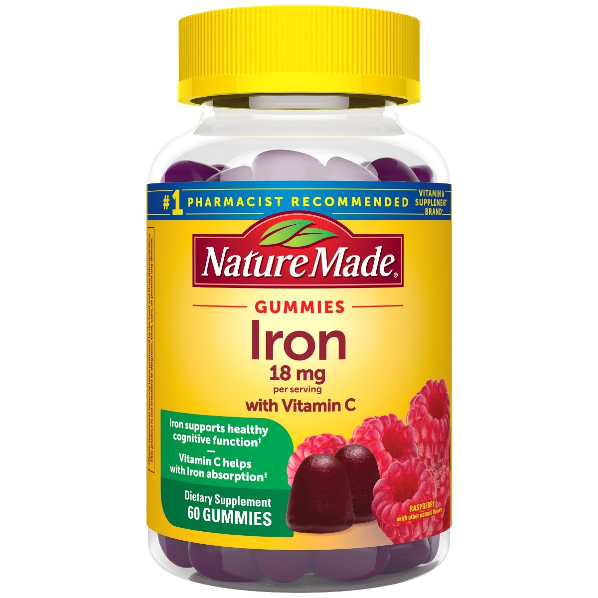 Nature Made Iron Supplement 18mg Per Serving – Raspberry Flavored – 60ct